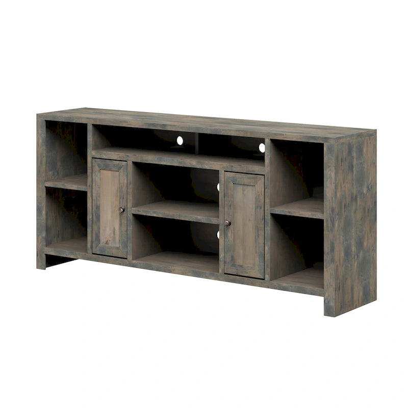 Meuble TV de 74 pouces, finition bois de grange, aucun assemblage requis