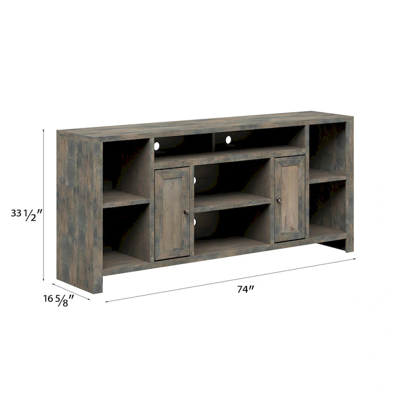 Meuble TV de 74 pouces, finition bois de grange, aucun assemblage requis