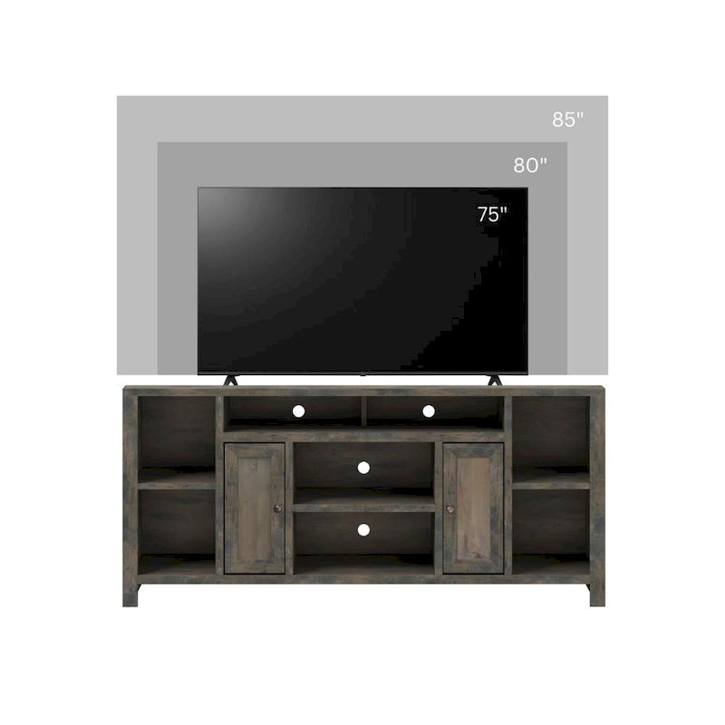 Meuble TV de 74 pouces, finition bois de grange, aucun assemblage requis
