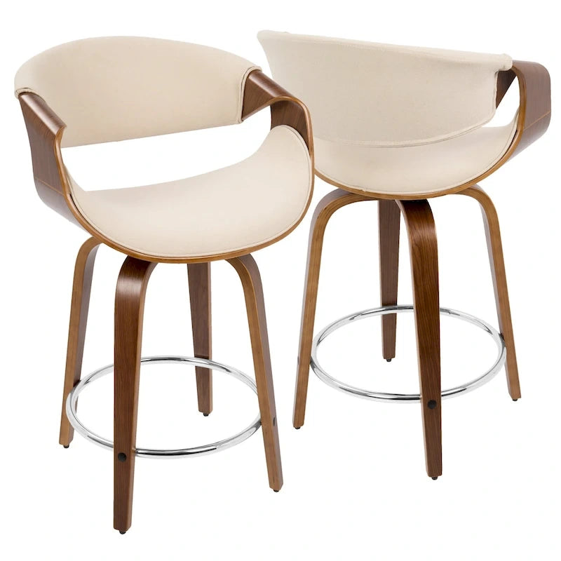 Carson Carrington Sauda 24 Fixed-Height Counter Stools with Bent Wood Legs & Round Footrest (Set of 2)
