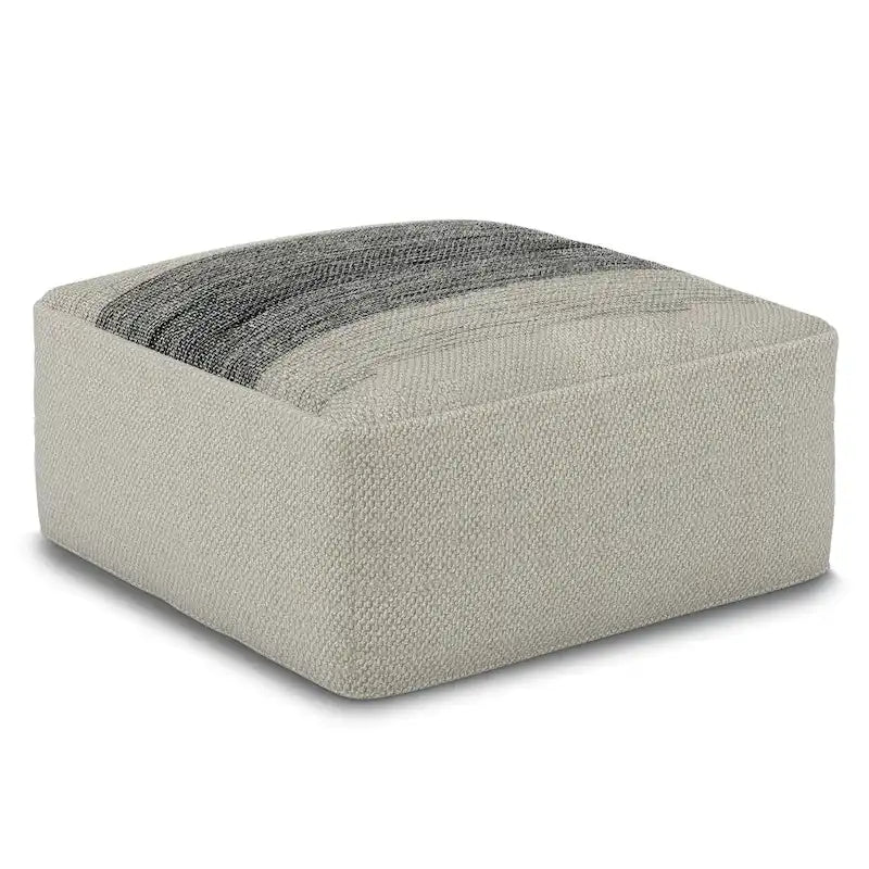 Pouf carré tressé en PET recyclé gris et blanc