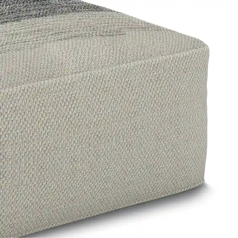 Pouf carré tressé en PET recyclé gris et blanc