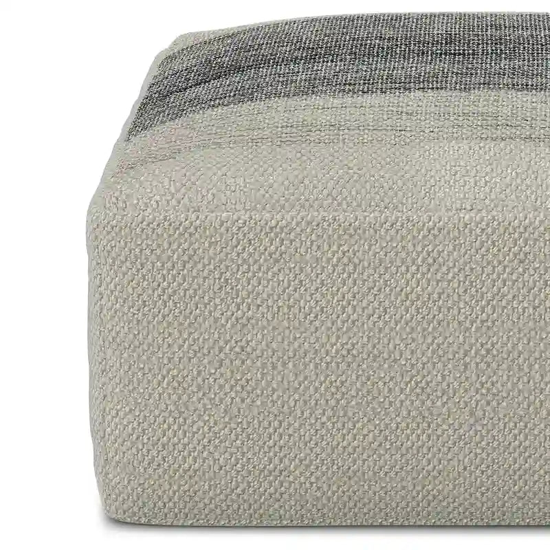 Pouf carré tressé en PET recyclé gris et blanc