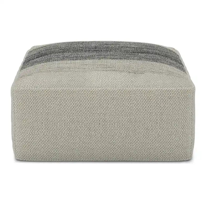 Pouf carré tressé en PET recyclé gris et blanc