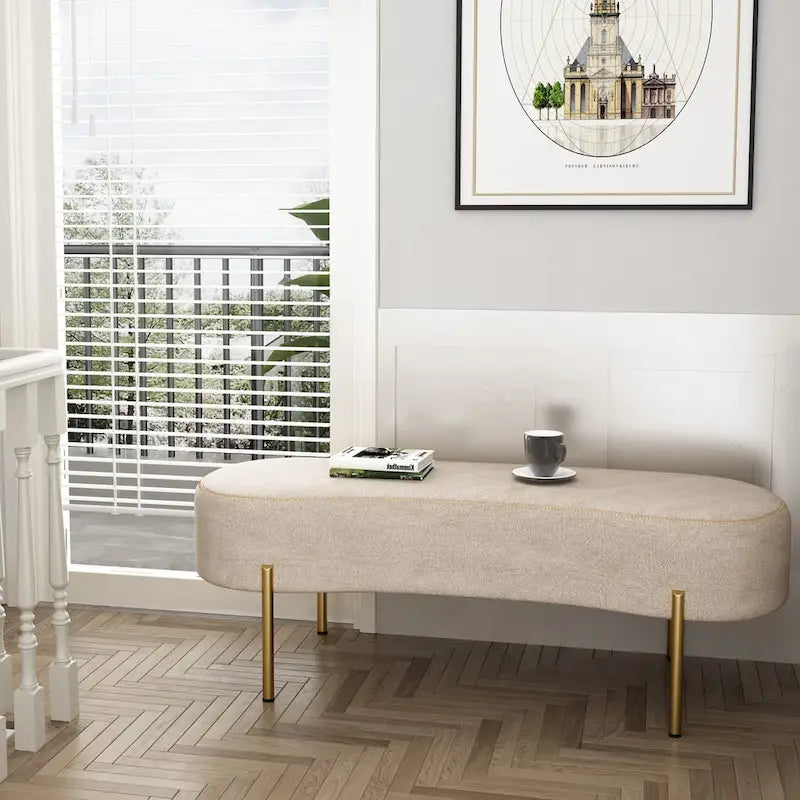 Banc, Banc ottoman moderne, Banc de lit, Banc d'entrée avec pieds dorés pour le salon