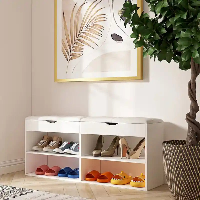 Shoe Storage Bench Padded Cushion Entryway Bench with Flip-Open Box - 47.2Wx21.2D