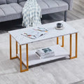 Table basse rectangulaire en fer de 39,37 L avec plateau en MDF, salle à manger, café, restaurant, plateau blanc, pieds dorés