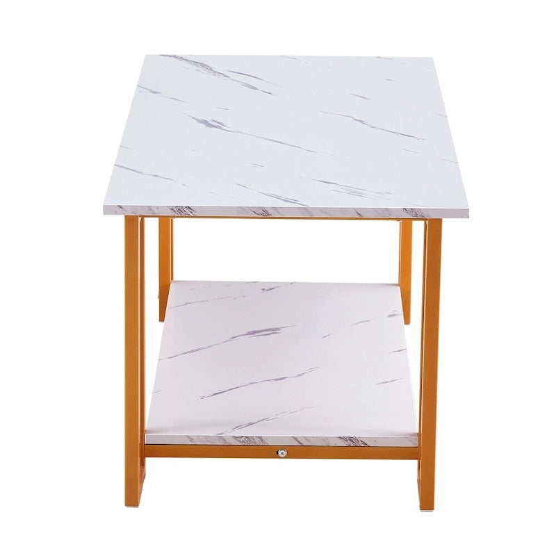 Table basse rectangulaire en fer de 39,37 L avec plateau en MDF, salle à manger, café, restaurant, plateau blanc, pieds dorés