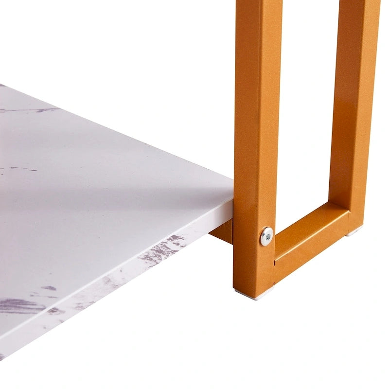 Table basse rectangulaire en fer de 39,37 L avec plateau en MDF, salle à manger, café, restaurant, plateau blanc, pieds dorés