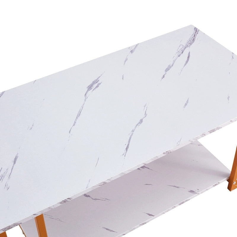 Table basse rectangulaire en fer de 39,37 L avec plateau en MDF, salle à manger, café, restaurant, plateau blanc, pieds dorés