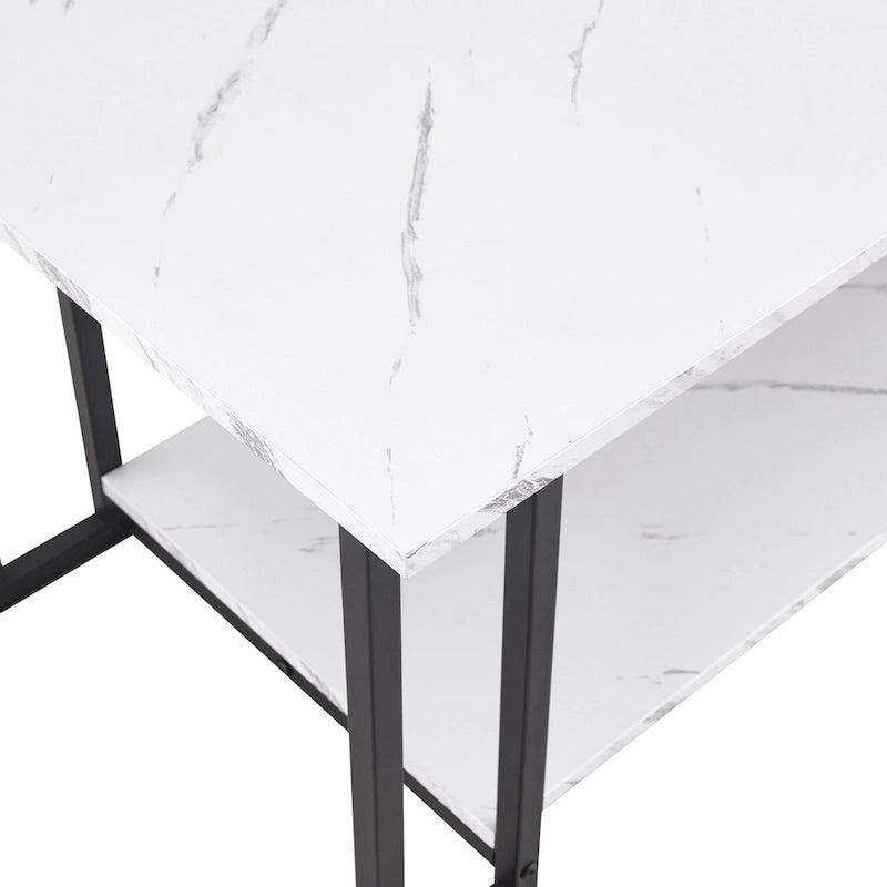 Table basse rectangulaire en fer de 39,37 L avec plateau en MDF, salle à manger, café, restaurant, plateau blanc, pieds dorés