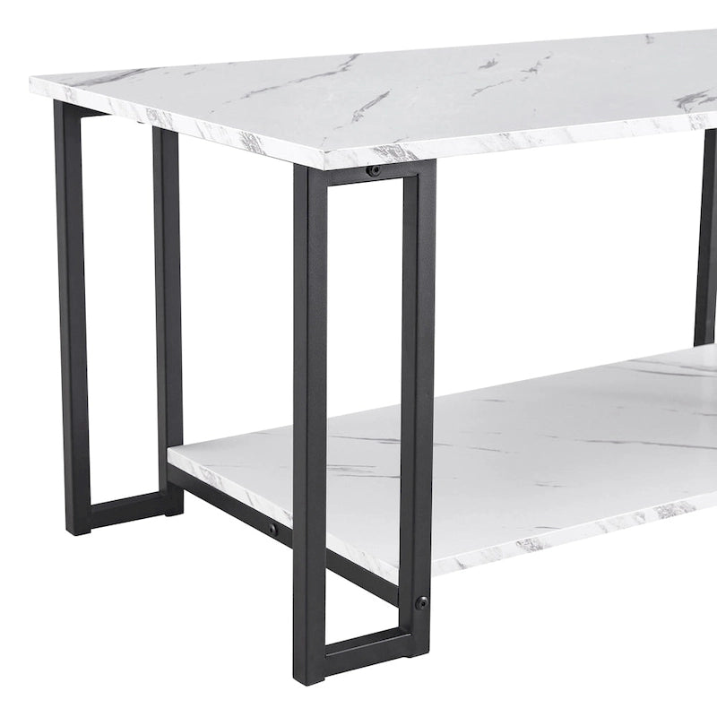 Table basse rectangulaire en fer de 39,37 L avec plateau en MDF, salle à manger, café, restaurant, plateau blanc, pieds dorés