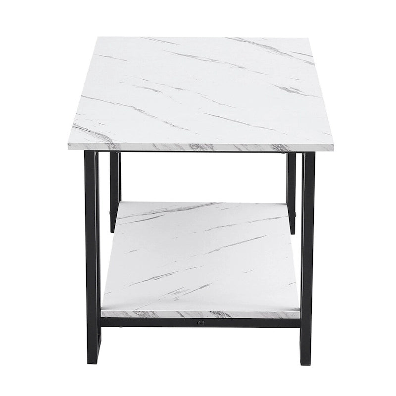 Table basse rectangulaire en fer de 39,37 L avec plateau en MDF, salle à manger, café, restaurant, plateau blanc, pieds dorés