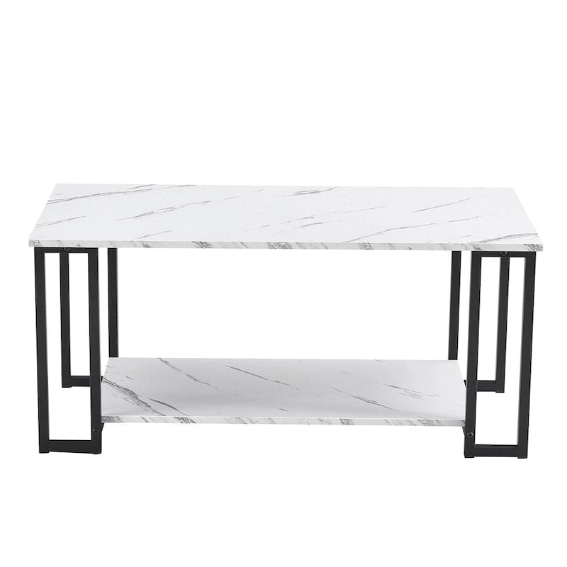 Table basse rectangulaire en fer de 39,37 L avec plateau en MDF, salle à manger, café, restaurant, plateau blanc, pieds dorés