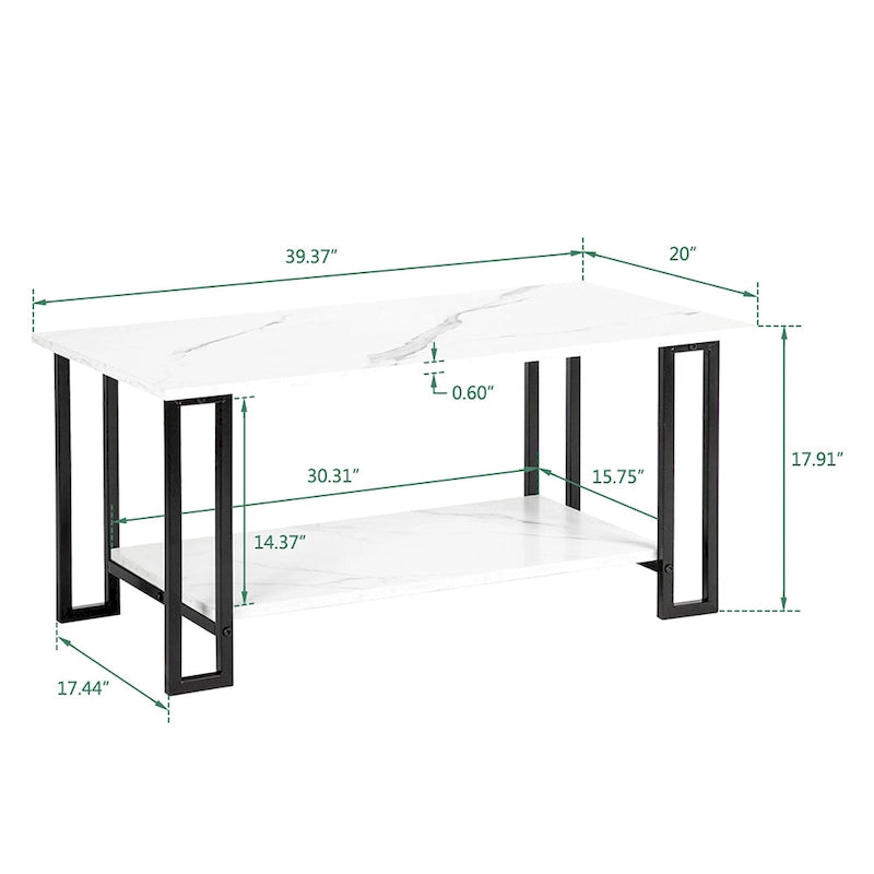 Table basse rectangulaire en fer de 39,37 L avec plateau en MDF, salle à manger, café, restaurant, plateau blanc, pieds dorés