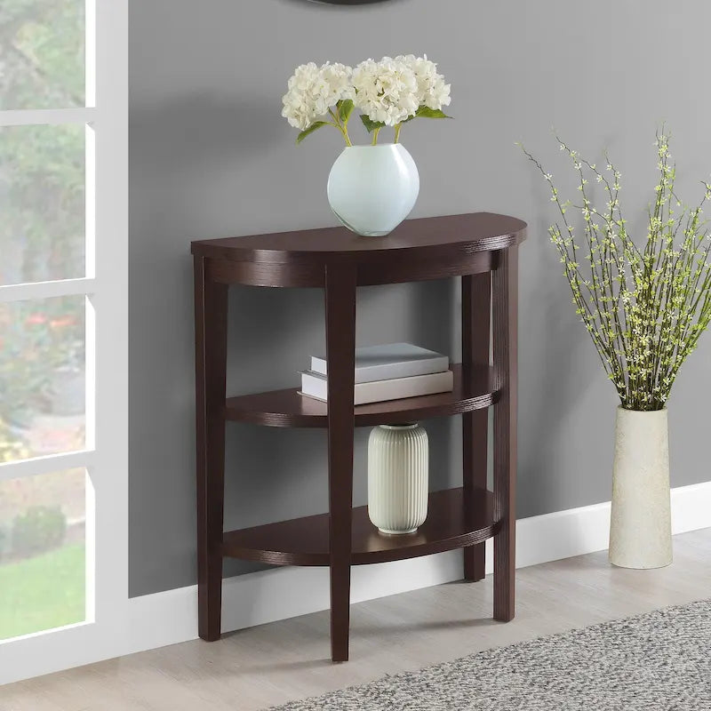 Half-Circle Console Table with 3-Tier Shelves