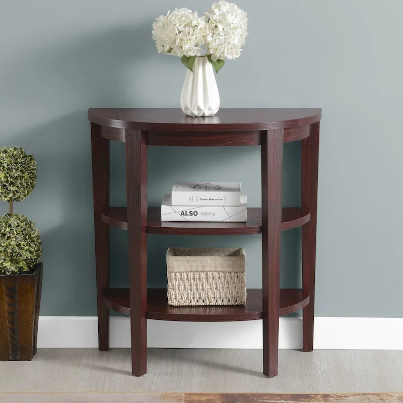 Half-Circle Console Table with 3-Tier Shelves