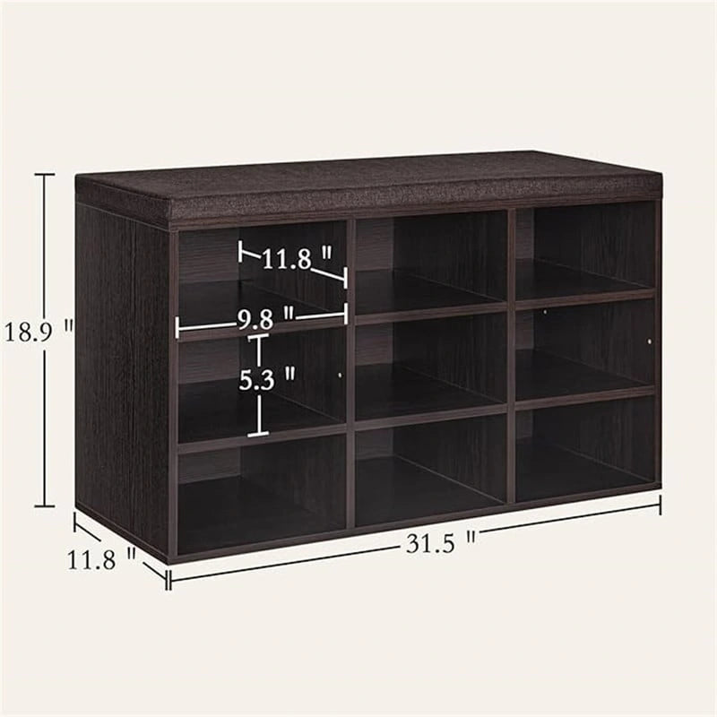 Shoe Storage Bench with 9 Cubbies - 11.8D x 31.5W x 18.9H
