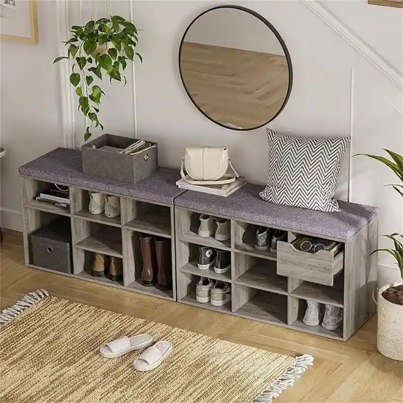 Shoe Storage Bench with 9 Cubbies - 11.8D x 31.5W x 18.9H