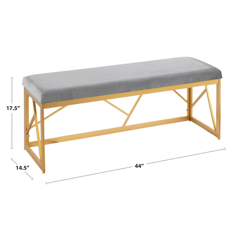 Glam Metal Upholstered Bench