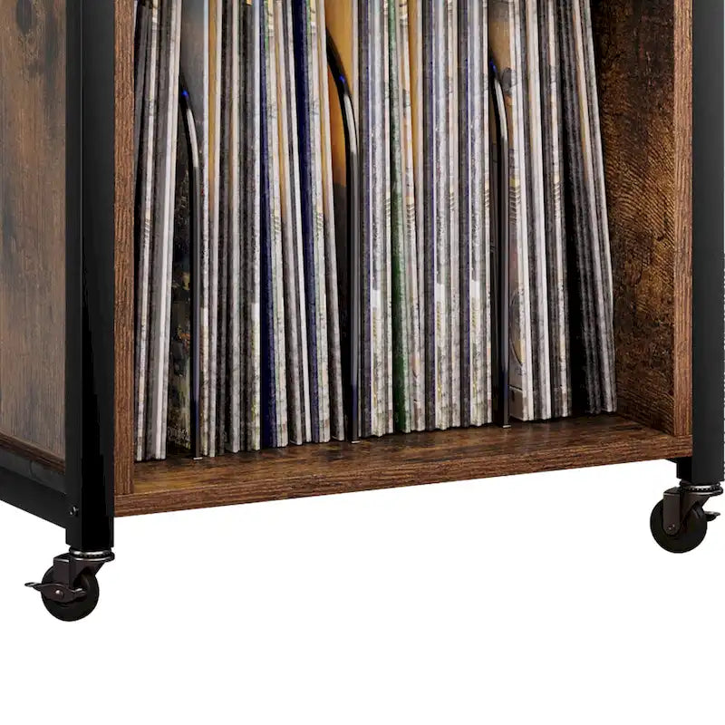 Meuble tourne-disque sur roulettes avec LED RVB et station de charge