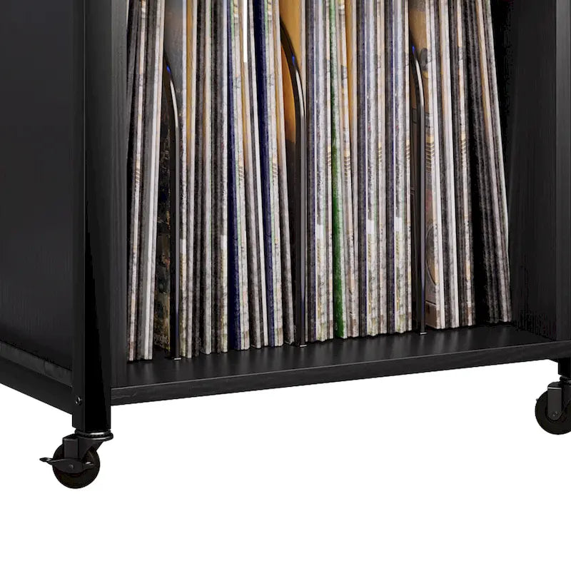 Meuble tourne-disque sur roulettes avec LED RVB et station de charge