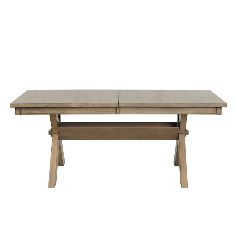 Table à manger extensible à tréteaux en bois avec rallonge, pin glacé marron