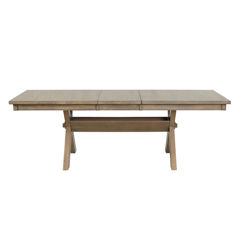 Table à manger extensible à tréteaux en bois avec rallonge, pin glacé marron