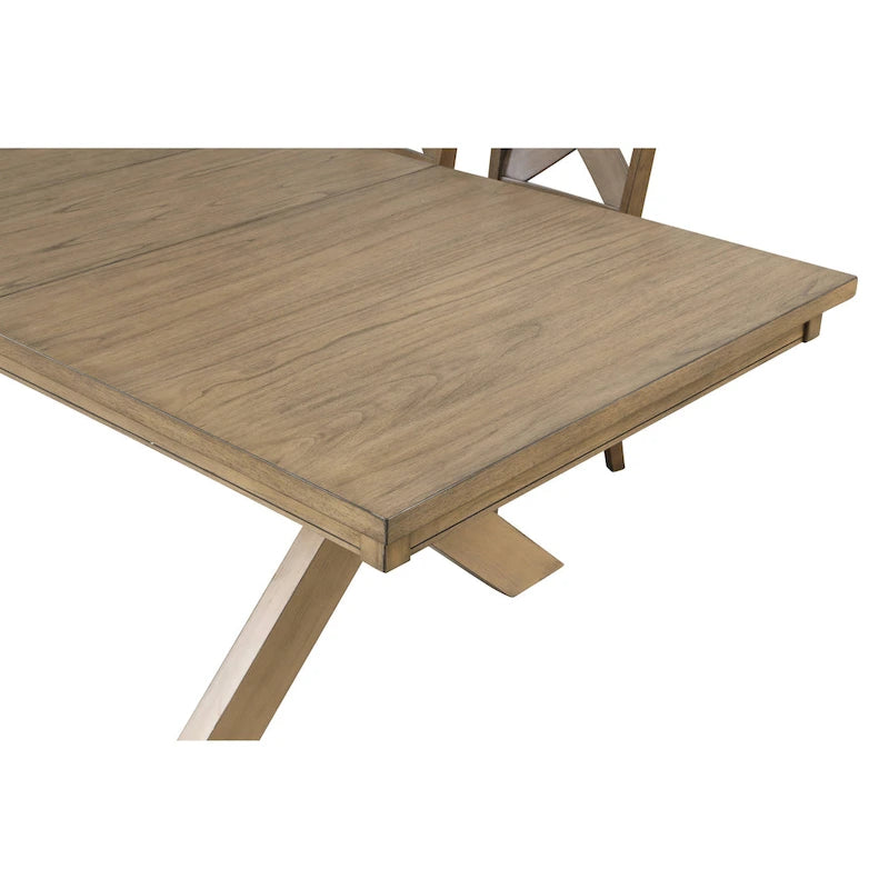 Table à manger extensible à tréteaux en bois avec rallonge, pin glacé marron