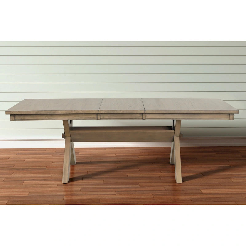 Table à manger extensible à tréteaux en bois avec rallonge, pin glacé marron