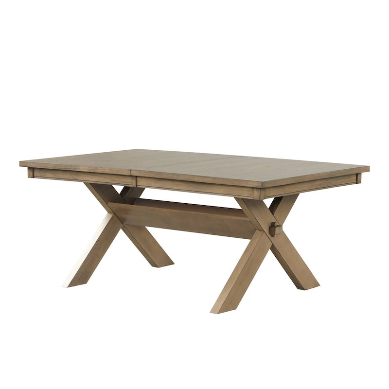 Table à manger extensible à tréteaux en bois avec rallonge, pin glacé marron