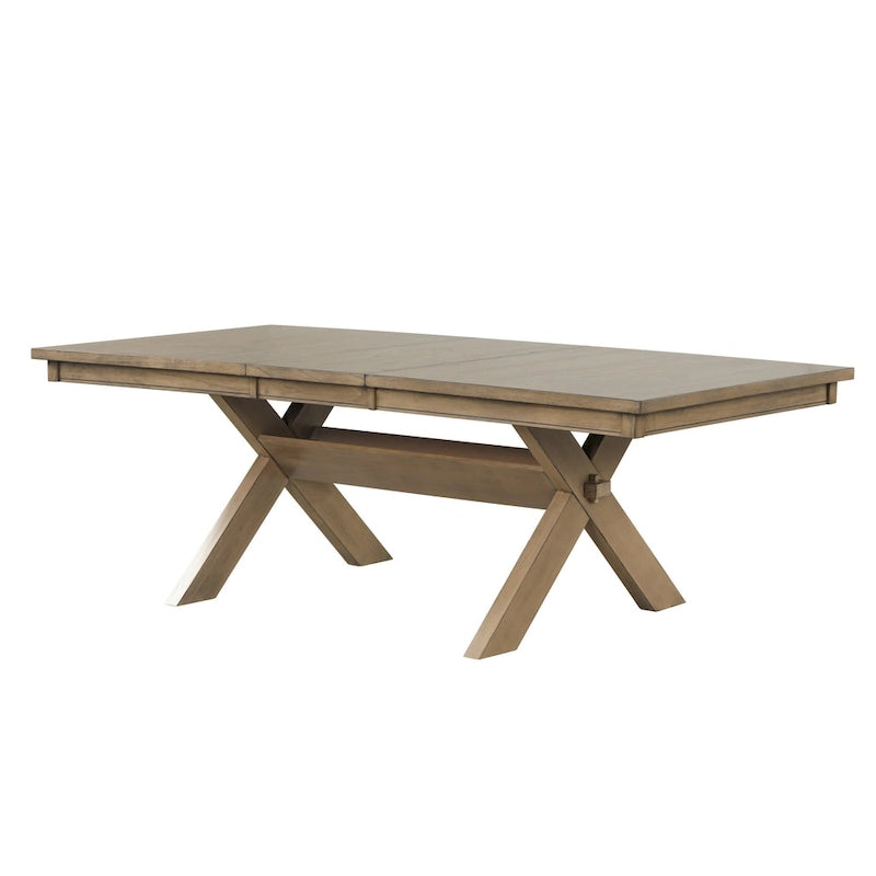 Table à manger extensible à tréteaux en bois avec rallonge, pin glacé marron