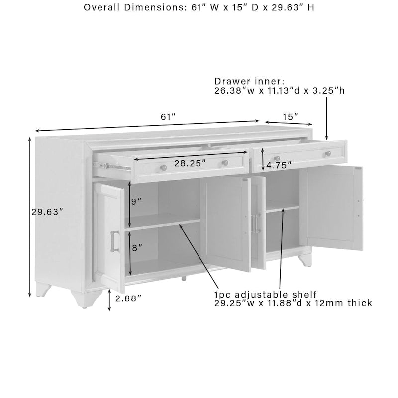 Crosley Tara 3-piece Sideboard and Pantry Set - 15x108.5x67.75