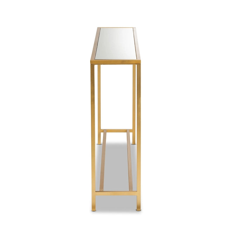 Gold Finished Metal and Mirrored Glass Console Table