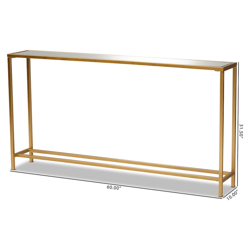 Console en métal finition or et verre miroir