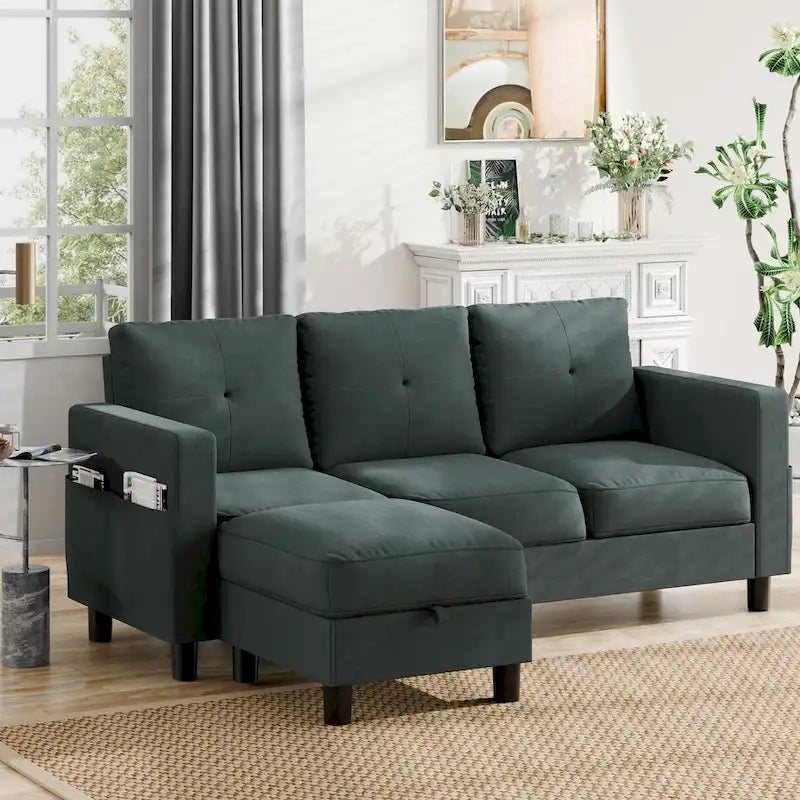 Futzca Linen Upholstered L-shaped Sectional Sofa w/ Reversible Chaise
