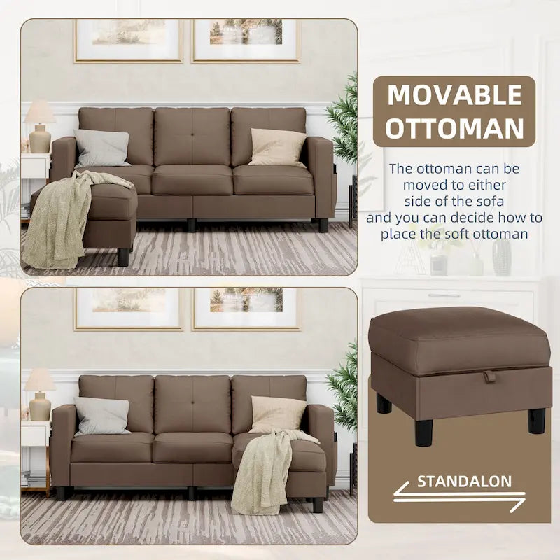 Futzca Linen Upholstered L-shaped Sectional Sofa w/ Reversible Chaise