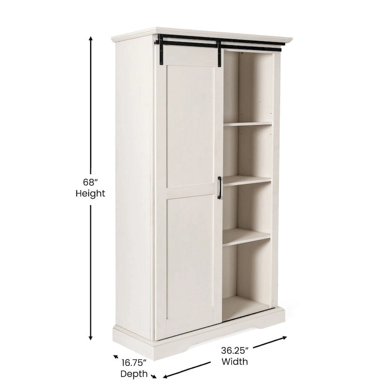 Farmhouse Storage Cabinet with Adjustable Shelves and Sliding Barn Door - 16.75D x 36.25W x 68H