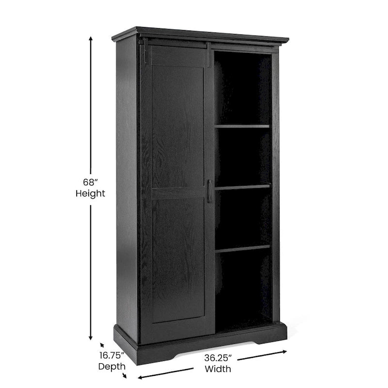 Farmhouse Storage Cabinet with Adjustable Shelves and Sliding Barn Door - 16.75D x 36.25W x 68H
