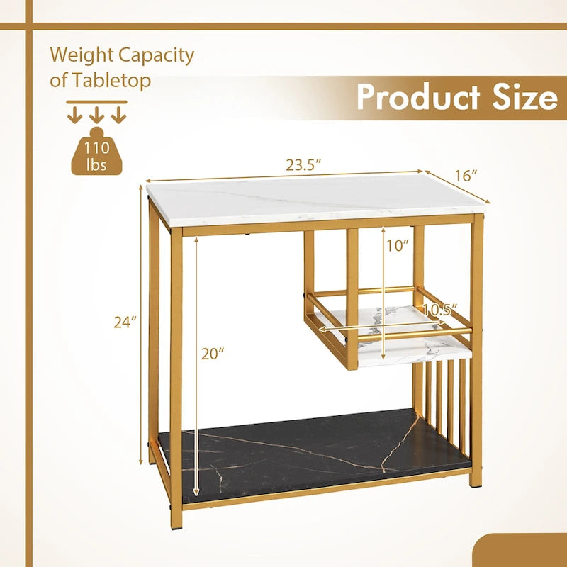 3-Tier Faux Marble Side Table with Storage Shelves