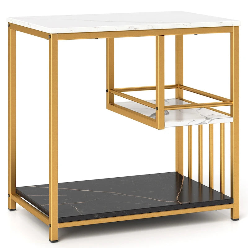 Table d'appoint 3 niveaux façon marbre avec étagères de rangement