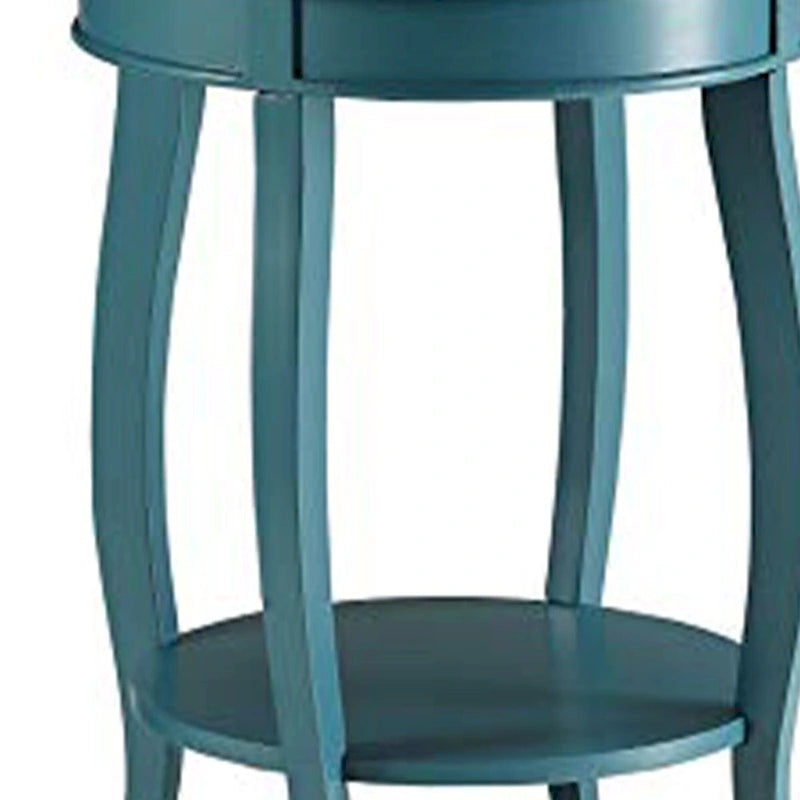 Teal Blue Round Top Side Table - 24H x 18W x 18L