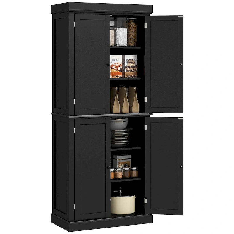 Armoire de rangement de cuisine de 72,5 po, placard de cuisine autoportant avec 4 portes et étagères réglables pour salle à manger, MDF