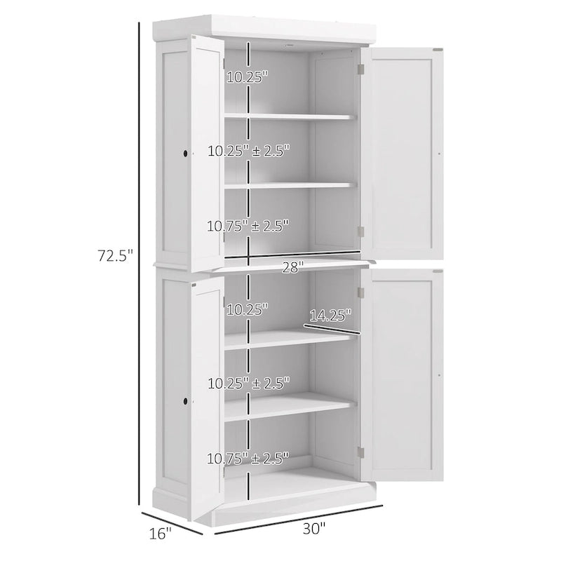 Armoire de rangement de cuisine de 72,5 po, placard de cuisine autoportant avec 4 portes et étagères réglables pour salle à manger, MDF