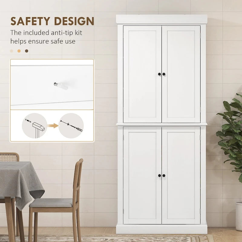 Armoire de rangement de cuisine de 72,5 po, placard de cuisine autoportant avec 4 portes et étagères réglables pour salle à manger, MDF