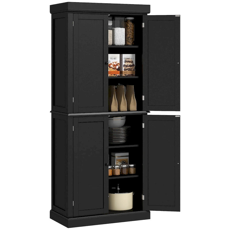 Armoire de rangement de cuisine de 72,5 po, placard de cuisine autoportant avec 4 portes et étagères réglables pour salle à manger, MDF