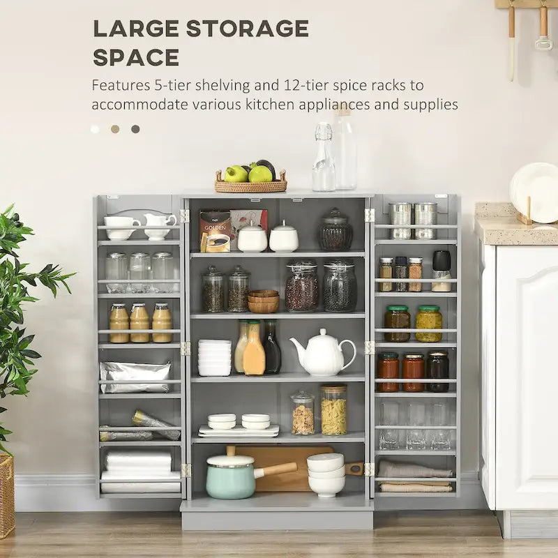 Armoire de rangement de cuisine de 72,5 po, placard de cuisine autoportant avec 4 portes et étagères réglables pour salle à manger, MDF