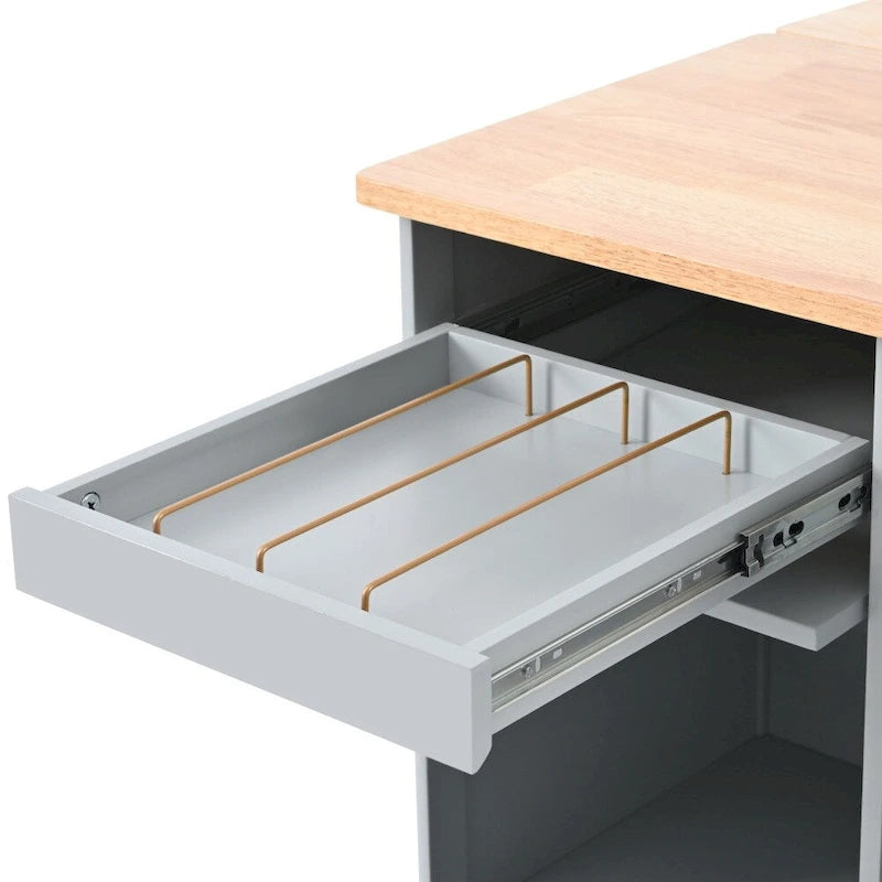 Îlot de cuisine en bois avec LED, 111,85 cm, portes basculantes et portes coulissantes en verre