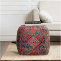 Jani Tofino Red 20-inch Multicolor Square Pouf Ottoman - Handmade Footrest for Living Room, Nursery