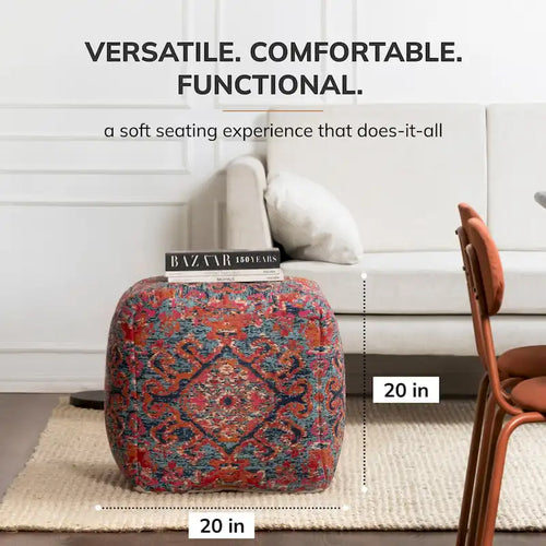 20-inch Multicolor Square Pouf Ottoman - Handmade Footrest